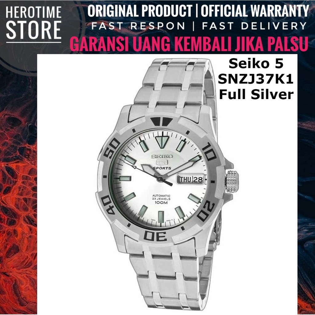 Jam Tangan Seiko 5 SNZJ37K1 Full Silver SNZJ37 Garansi Resmi ORIGINAL