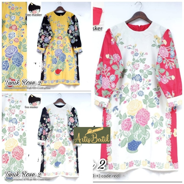 NEW ARRIVAL TUNIC ROSE 2 LD 110 BIG SIZE TUNIK WANITA BATIK MOTIF BATIK SERAGAM KULIAH KONDANGAN KER