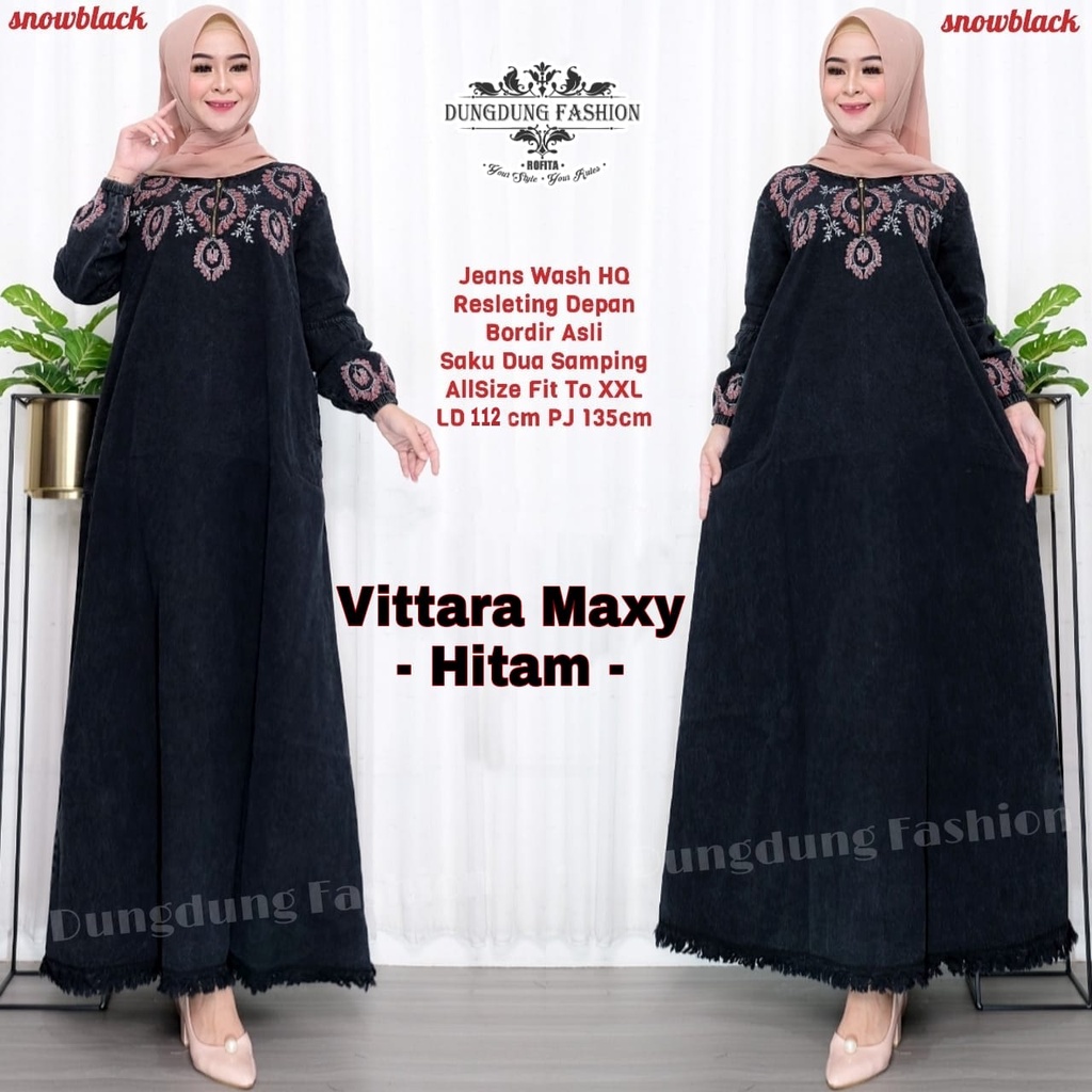 Gamis Jeans Vittara Maxy Levis Pakaian Baju Dress Wanita Jins Maxy Populer Terbaru Bordir Premium HQ