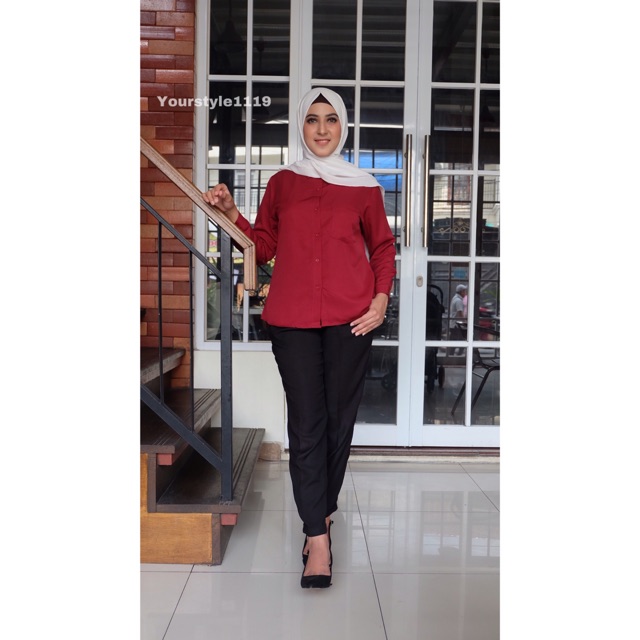 Kemeja kantor kerja hijab syari fit to L LD 100cm bahan crepe