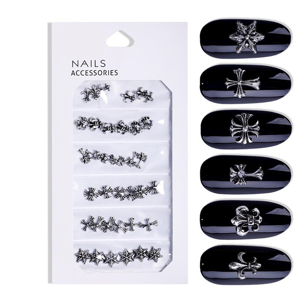 Rebuy Kuku Berlian Imitasi Neo Gotik Retro DIY Cross Crow Jantung Manicure Aksesoris 3D Nail Art Perhiasan