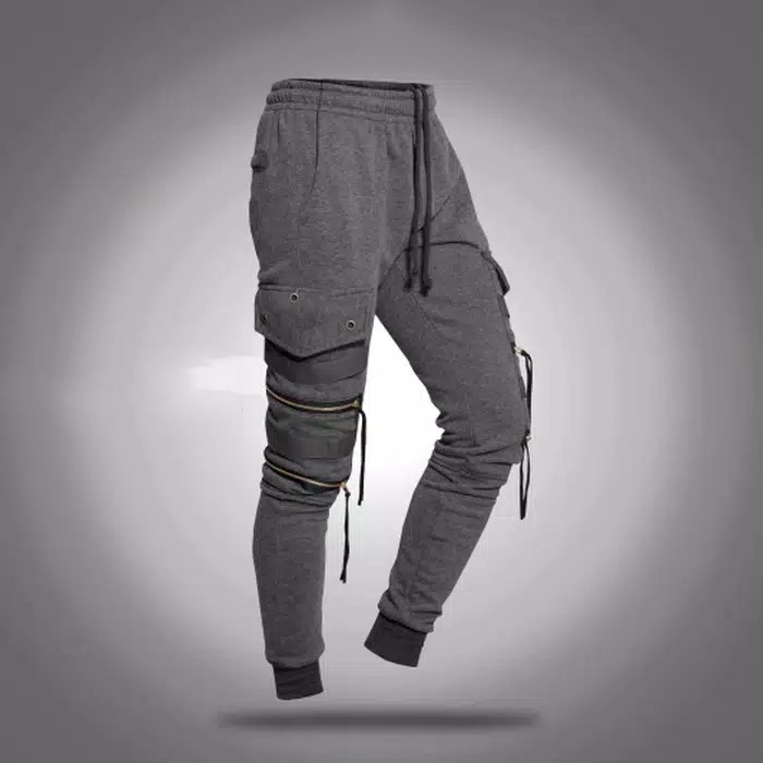 Celana Jogger Joger Pria Wanita Sweatpants Panjang Double Zipper Bahan Baby Terry Training Olahraga Cargo Kargo Dewasa