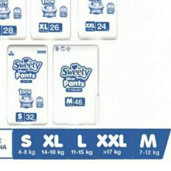 ♣ Sweety silver pants S32 M30 pcs ,L28pcs ,xl 26 pcs, XXL 36pcs,XXL 24 pcs Kemasan ecommerce(kemasan