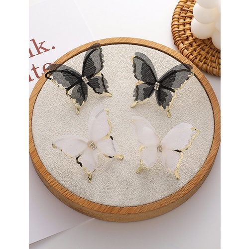 LRC Anting Tusuk Fashion Double Butterfly Alloy Mesh Earrings K80344