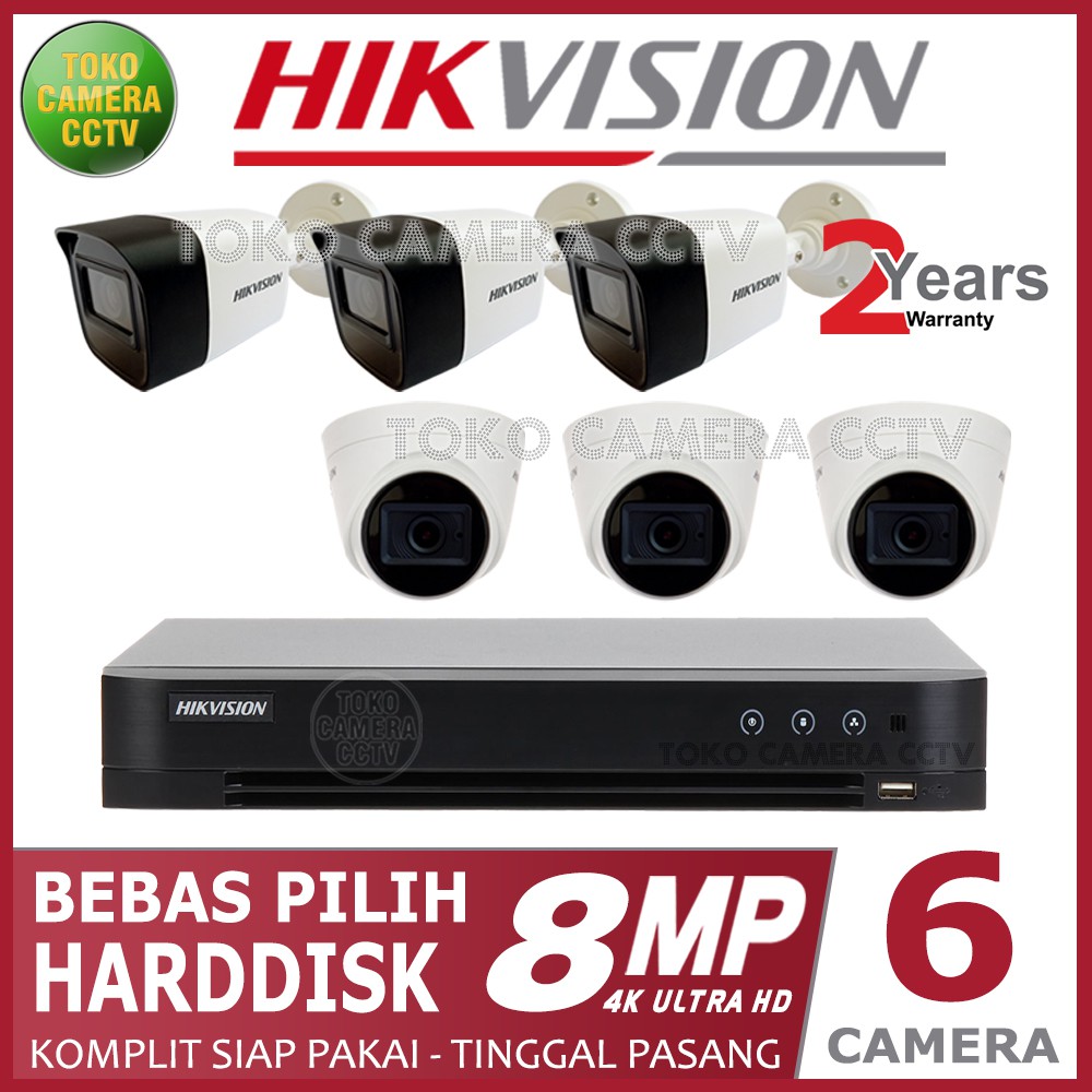 PAKET CCTV HIKVISION 8MP 8 CHANNEL 6 KAMERA