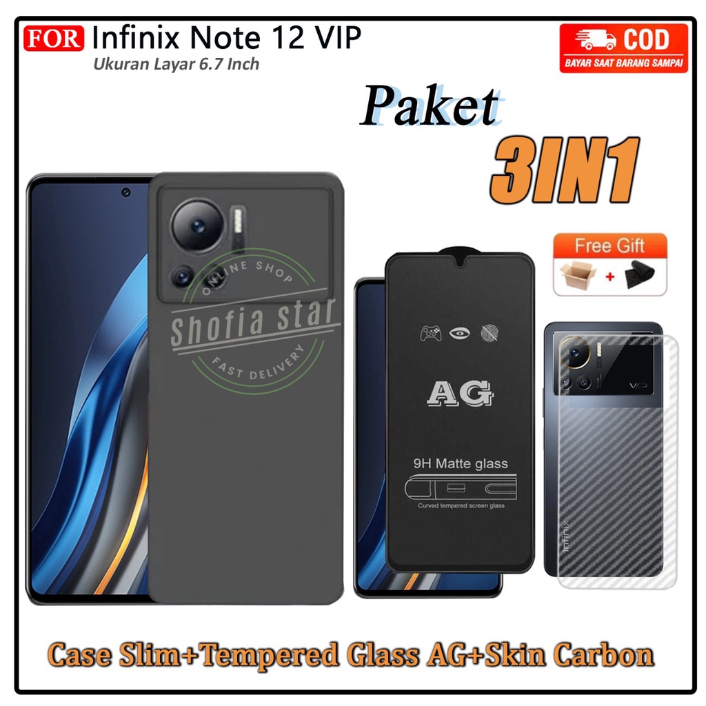 3IN1 CASE INFINIX NOTE 12 VIP SOFTCASE SLIM MATTE PREMIUM BLACK CAMERA PROTECT CASING