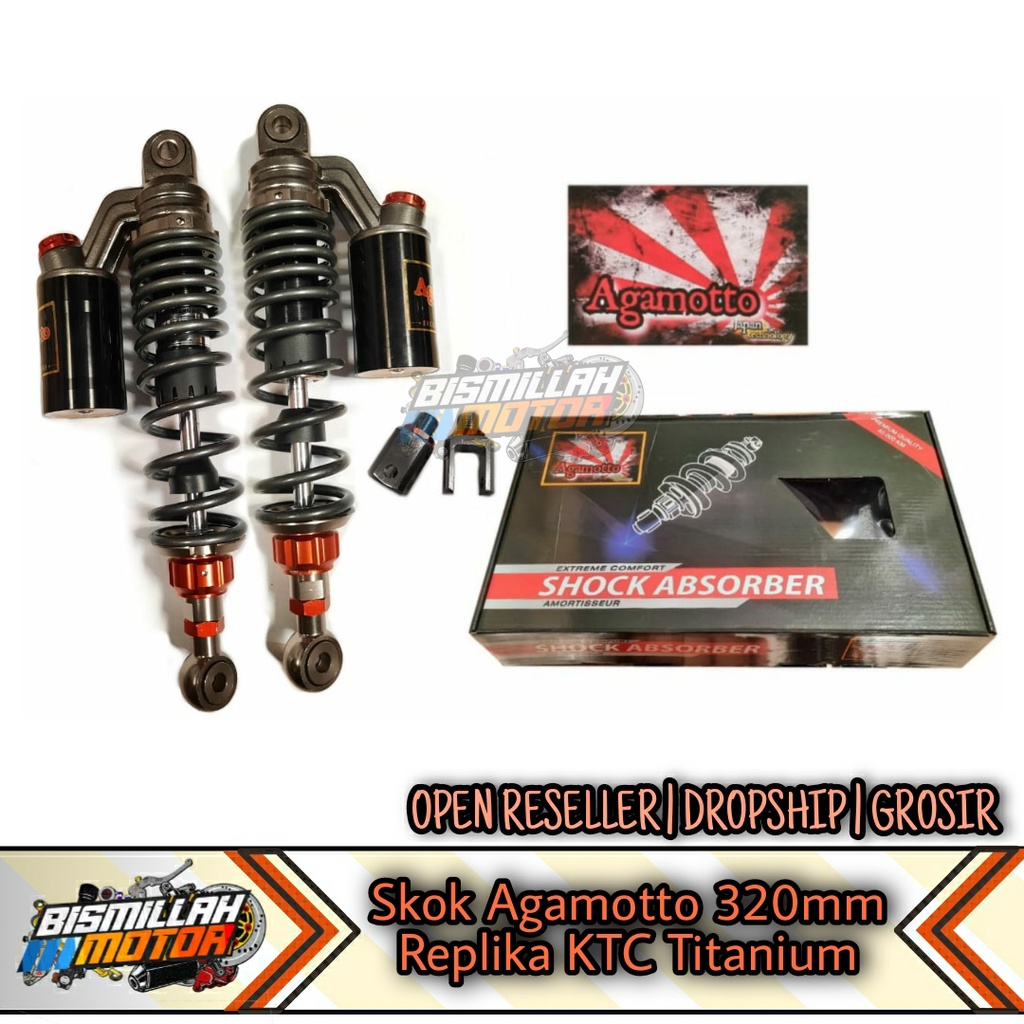 SHOCK SKOK BELAKANG KTC TITANIUM HITAM AS GOLD 320MM SKOK MODEL KTC BLACK SERIES DOBEL KLIK AGAMOTO 