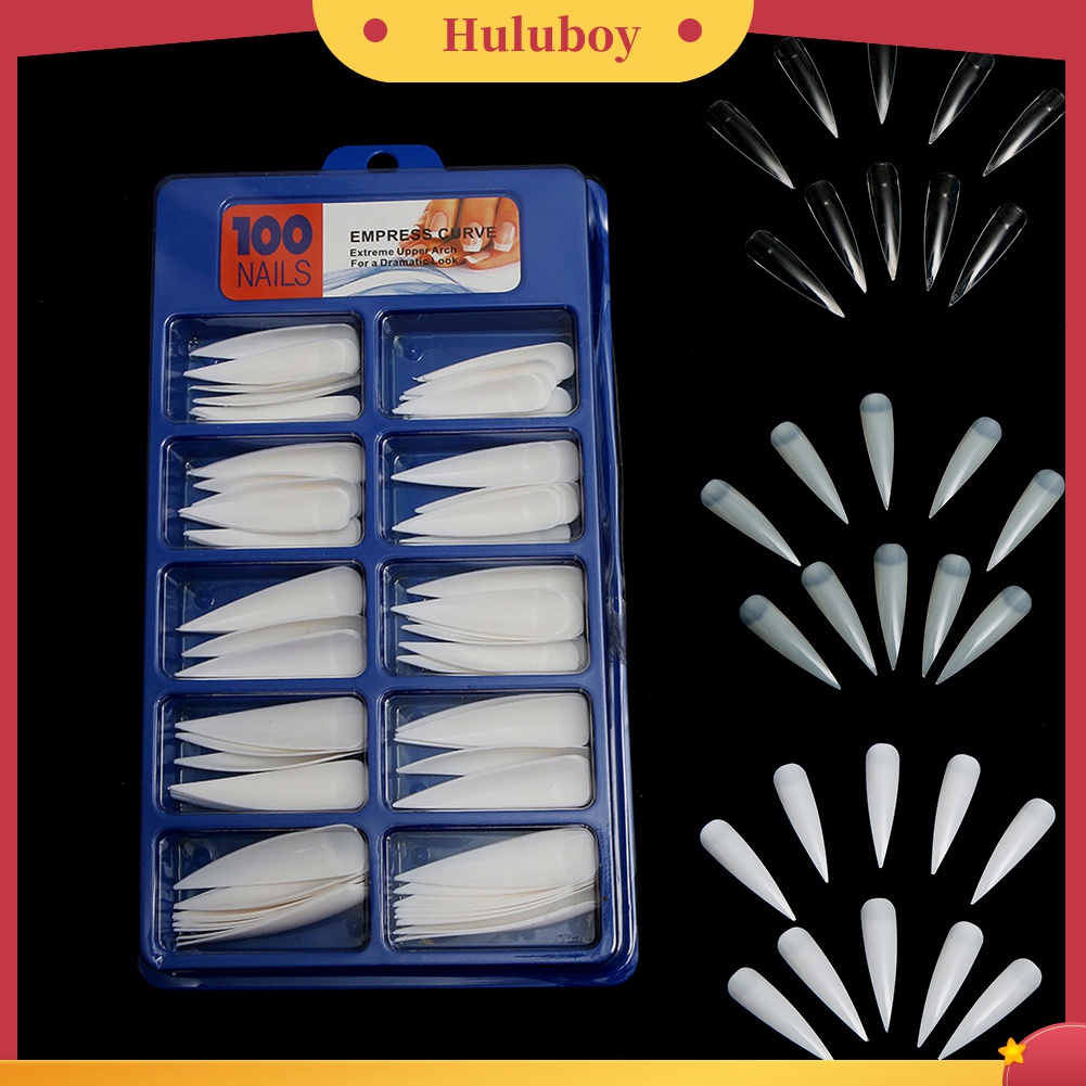 Huluboy Huluboy♡ 100pcs Kuku Palsu Full Cover Bentuk Oval Warna Putih / Transparan