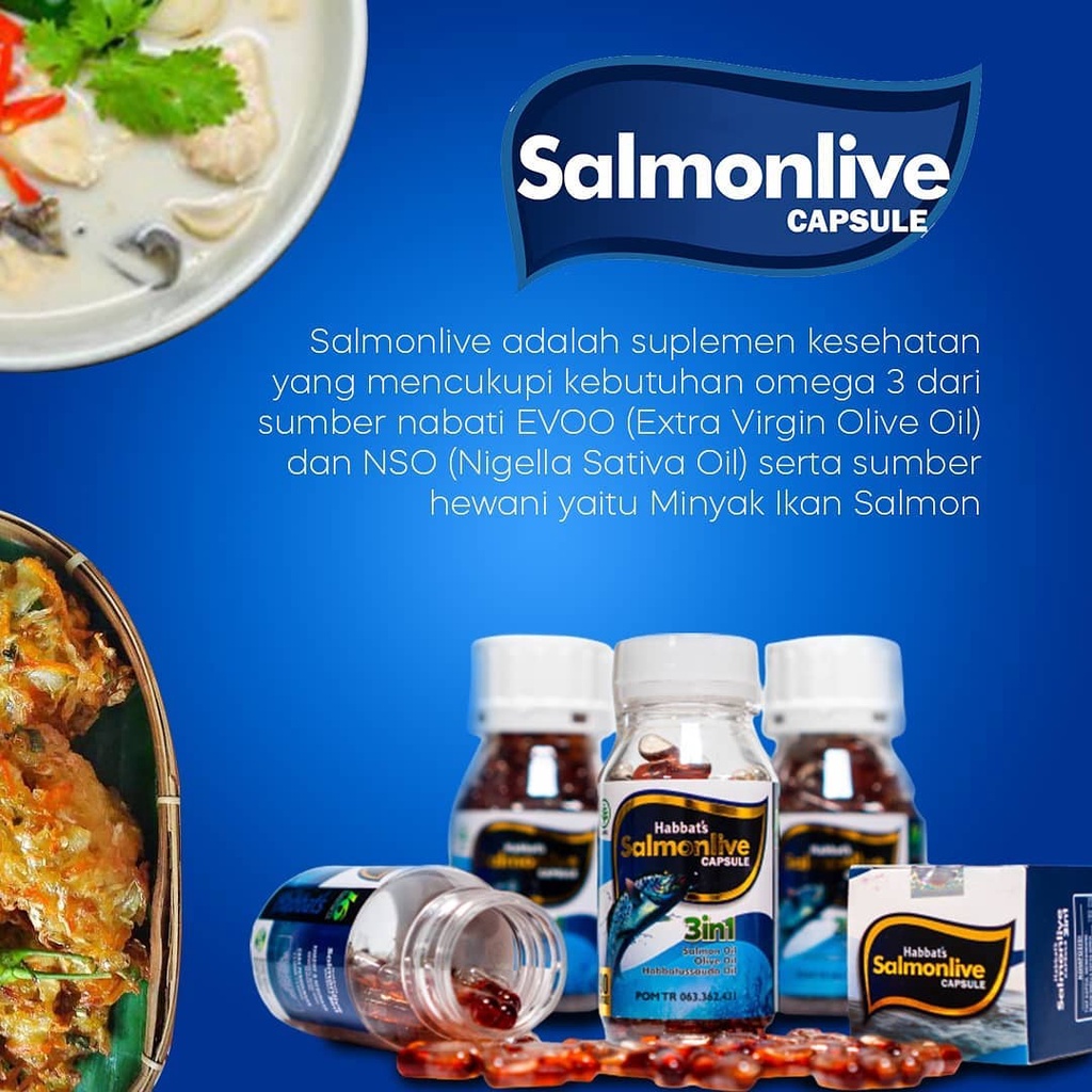 SALMONLIVE Minyak Ikan OMEGA 3 Fish Oil Habbatussauda Minyak Zaitun 90 200 Kapsul