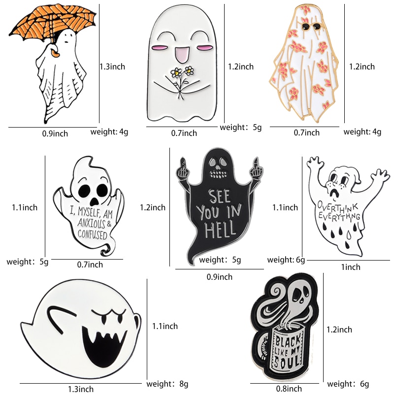 Bros pin Enamel Desain Ghost Escape Payung Kopi Overthink Untuk Hadiah Halloween