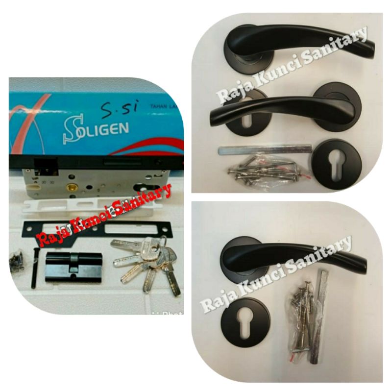 Paket Lengkap Handle Roses Hitam/Black+Kunci Hitam/Black+Cylinder Black Stainless Stell