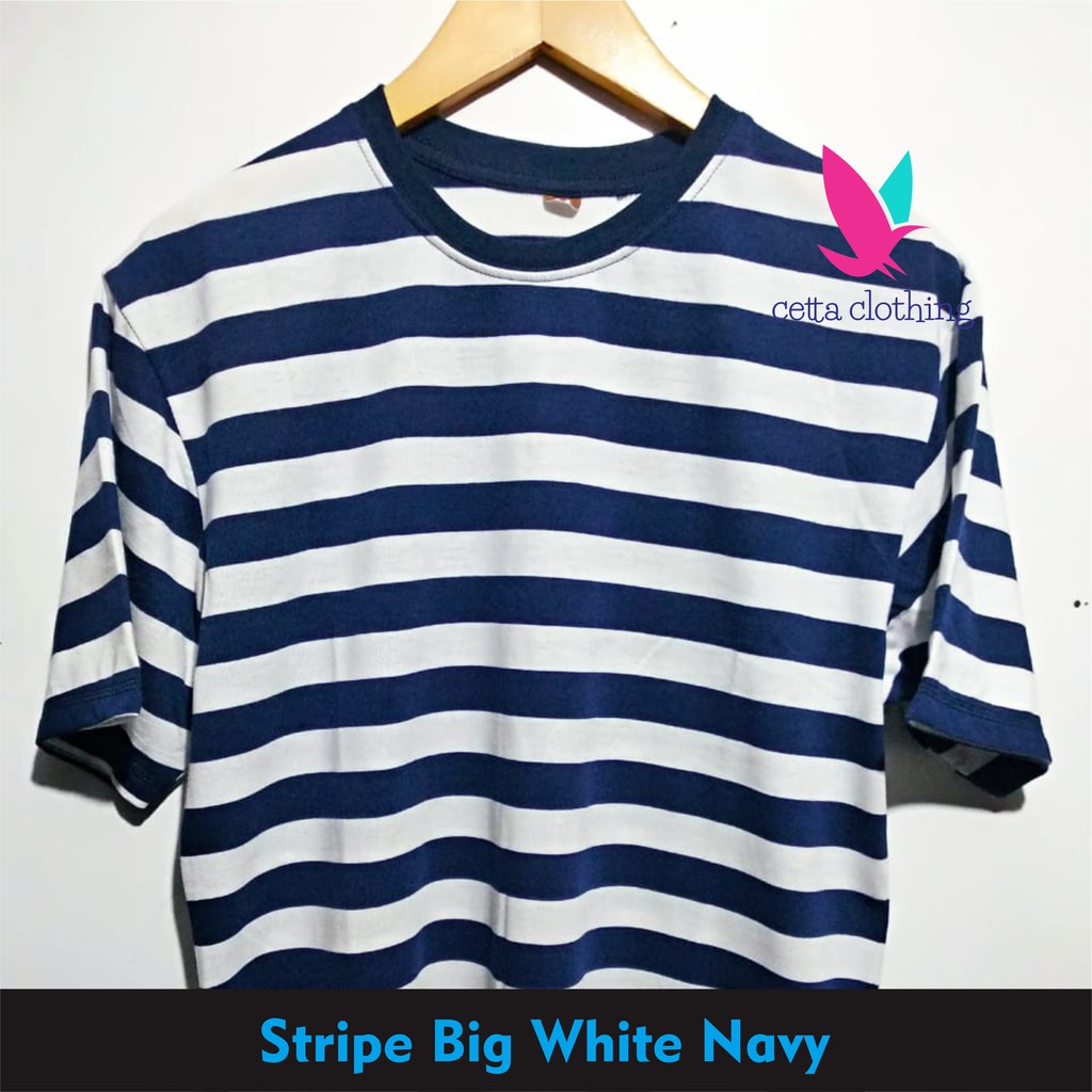  BAJU  KAOS  POLOS  STRIPE WHITE NAVY LENGAN PENDEK COTTON 