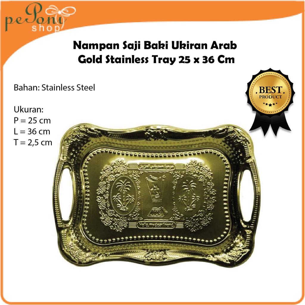 Nampan Saji Baki Ukiran Arab Gold Stainless Tray - Baki Cantik emas