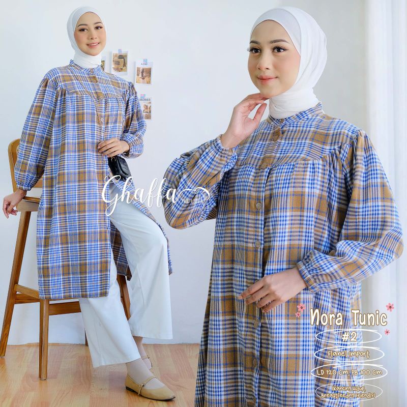 Nora Tunic Atasan Tunic Wanita Motif Kotak-Kotak By Ghaffa The Label