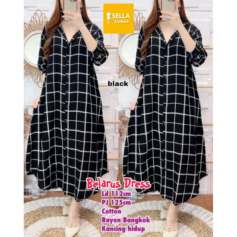 belarus dress by sella / dress bahan rayon / long tunik motif kotak kotak