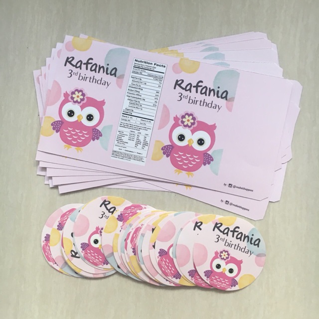 

Owl burung hantu label mimi stiker bulat puding