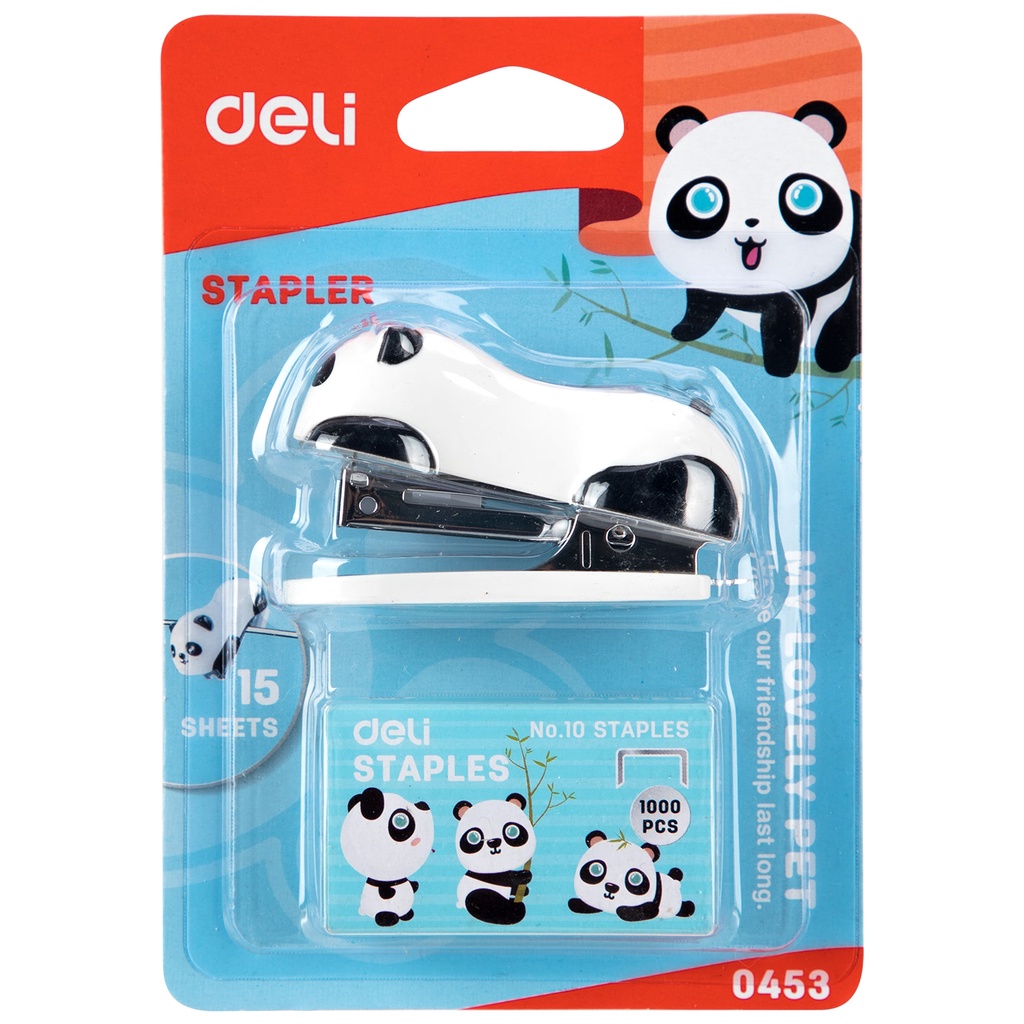 HAPPY TIME DELI STAPLER + REFILL STAPLES KECIL SEKOLAH MINI PANDA LUCU ALAT TULIS SEKOLAH KANTOR KULIAH  E0453