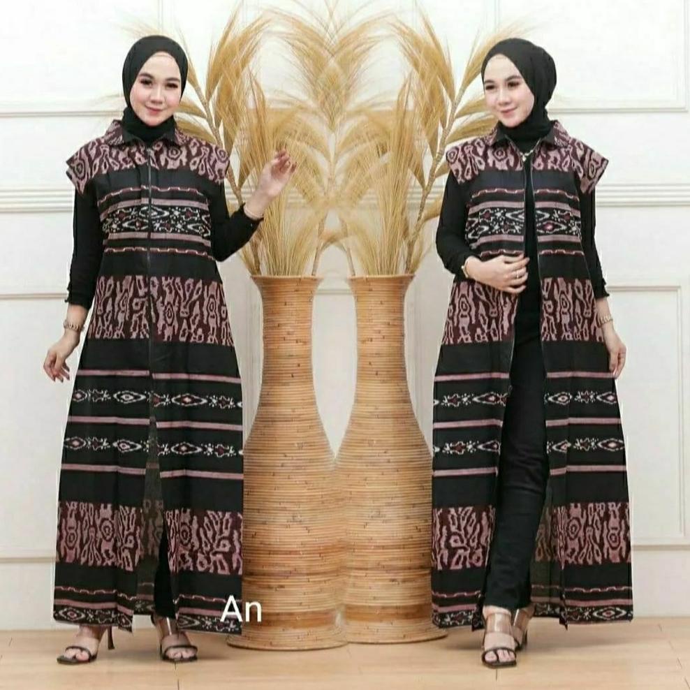 [Art. 494] Cardigan Batik Saudara outer Resleting Depan Tanpa Lengan Baju Wanita Auter Panjang Terba