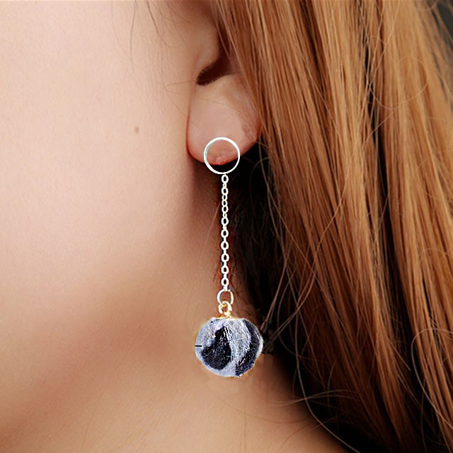 Anting Korea Wanita Simple / Anting Tusuk Rantai Bola Loreng