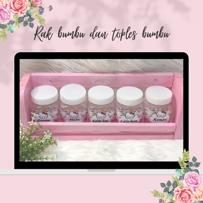 rak bumbu kayu dan toples bumbu hk pink