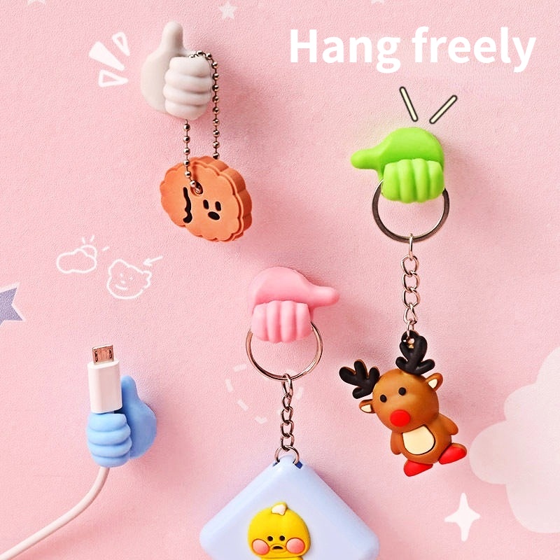 Creative Cute Cartoon Thumb up Punch-Free Self-Adhesive Wall Hanging Storage Hooks / Bathroom Kitchen Coats Bag Hats Towels Key Storage Holder