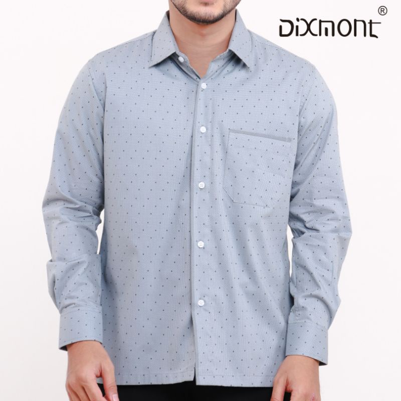 Dixmont Kemeja Pria Basic Formal Motif Lengan Panjang Hem ML01821