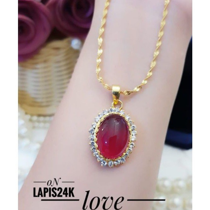 (MAR) PROMO TERMURAH Set Perhiasan Lapis Emas Xuping Kalung Liontin Batu Permata Merah Gold Titanium