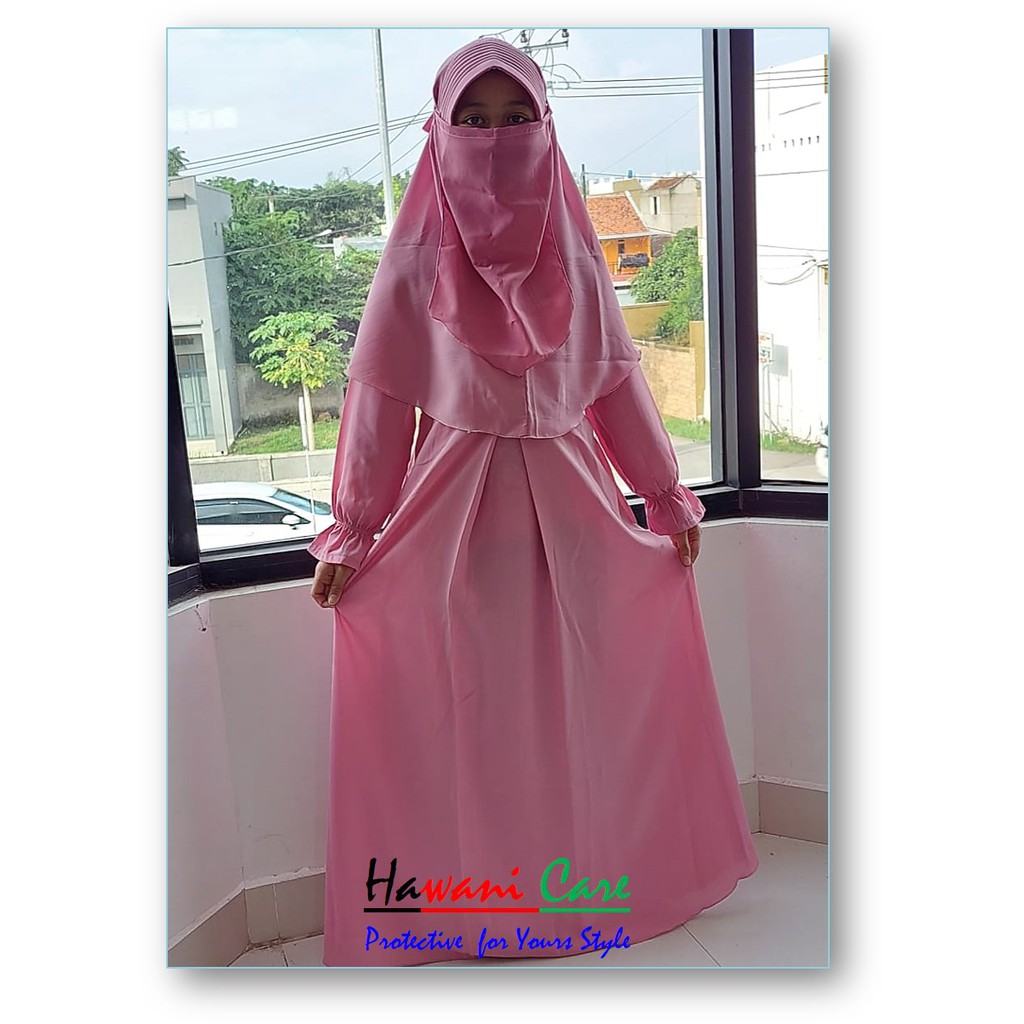 Gamis Syari + Kerudung + Cadar  + Manset Anak ( 1 stel &gt;&gt; 4 in 1 )