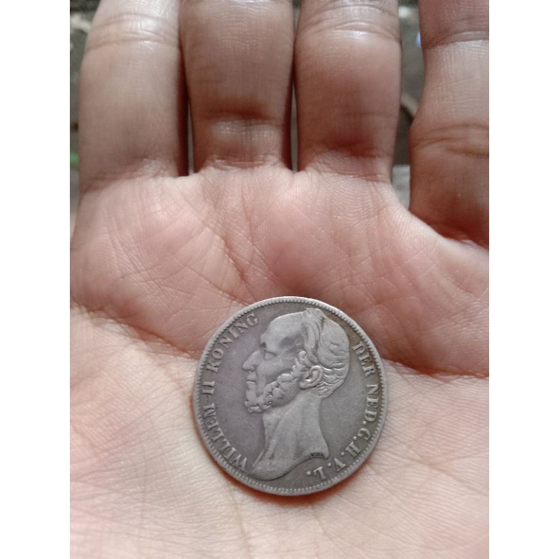 koin Willem II koning 1G tahun 1847 uang perak