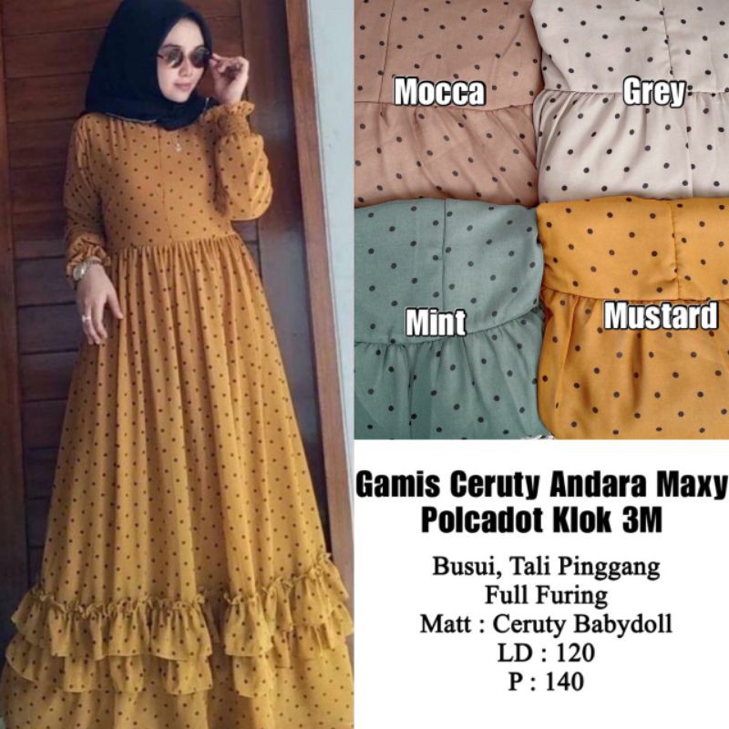 gamis ceruty babydoll jumbo andara maxy | full furing polka