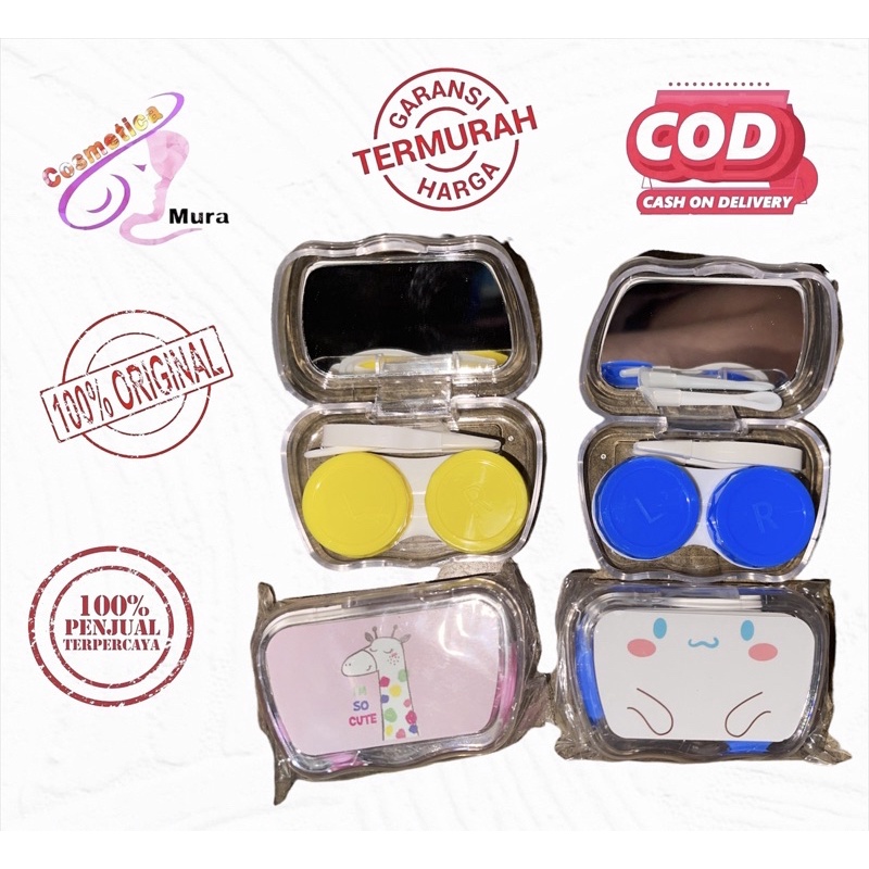 ada kaca nya - Tempat softlens warna warni lengkap dengan jepitan - case softlens lengkap