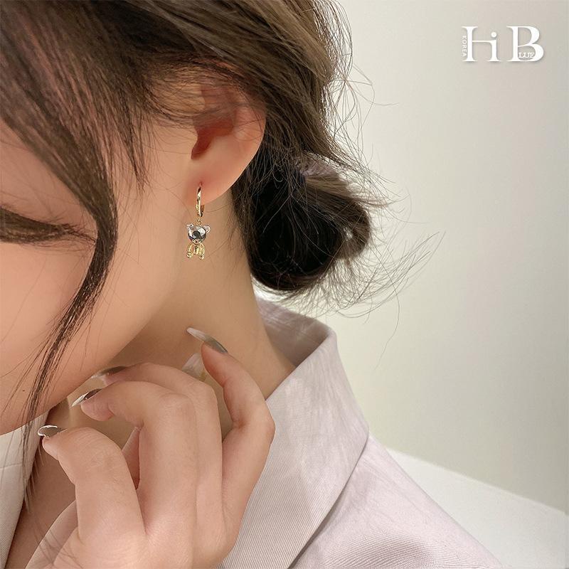 Anting Beruang Kristal Imitasi Bulat lady cute korea