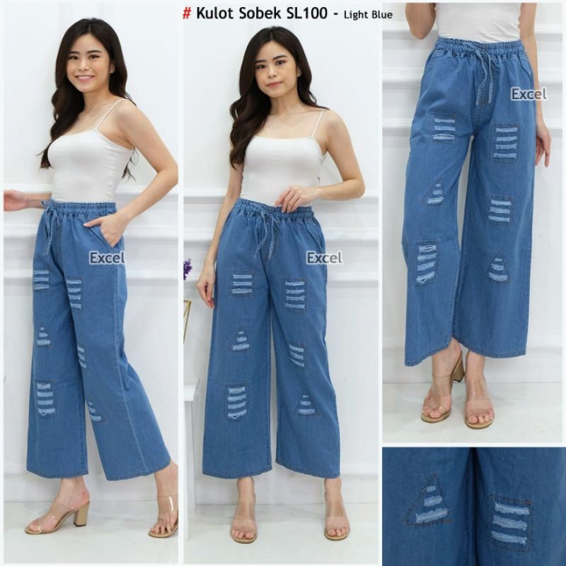 Celana Kulot Jeans Sobek-sobek