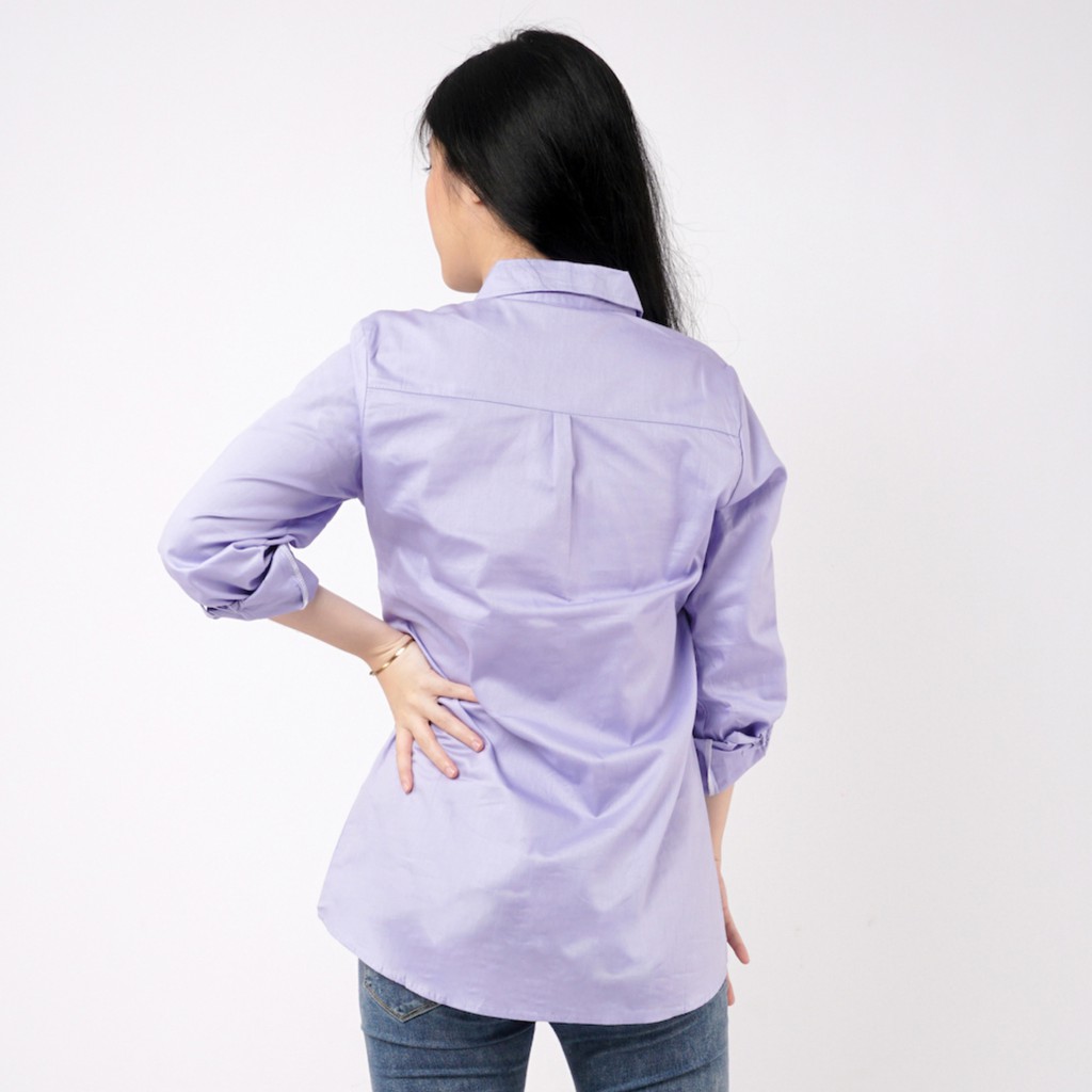 Kemeja Wanita Polos Lengan Panjang Slimfit - Ungu Muda - Aura Catalogue Slimfit Plain Shirt-2
