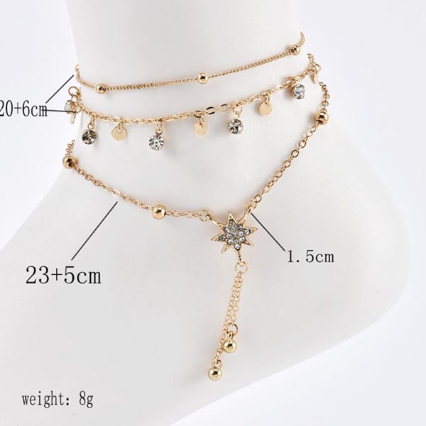 gelang kaki multi layer disc diamond anklet jge111 (1H3)