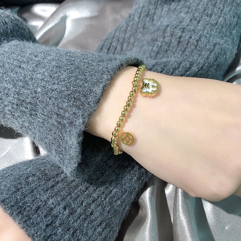 Gelang tangan Biji kucing koin titanium korea anti karat