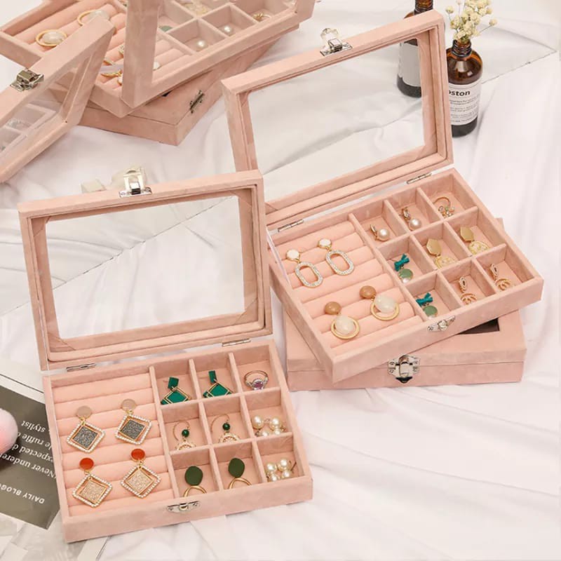 Kotak perhiasan box perhiasan set travel jewelry anting kalung cincin box penyimpanan emas F525