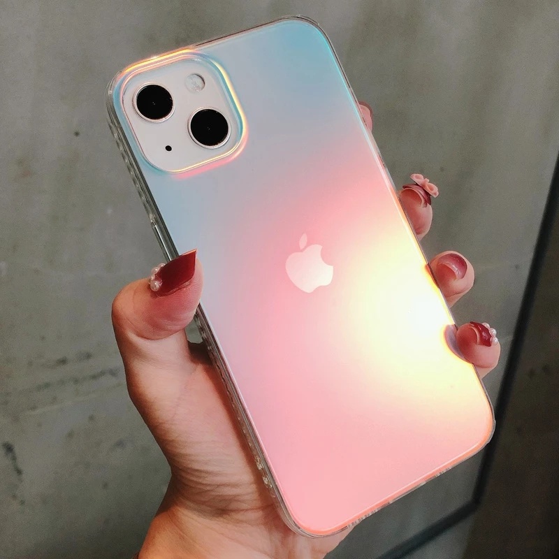 Casing Gradasi iPhone 14 Pro Max 13 Pro Max1211 Pro X XS XR Max7 8 Plus Plating Transparan Hard Shell Kedip Moire Phone Back Cover