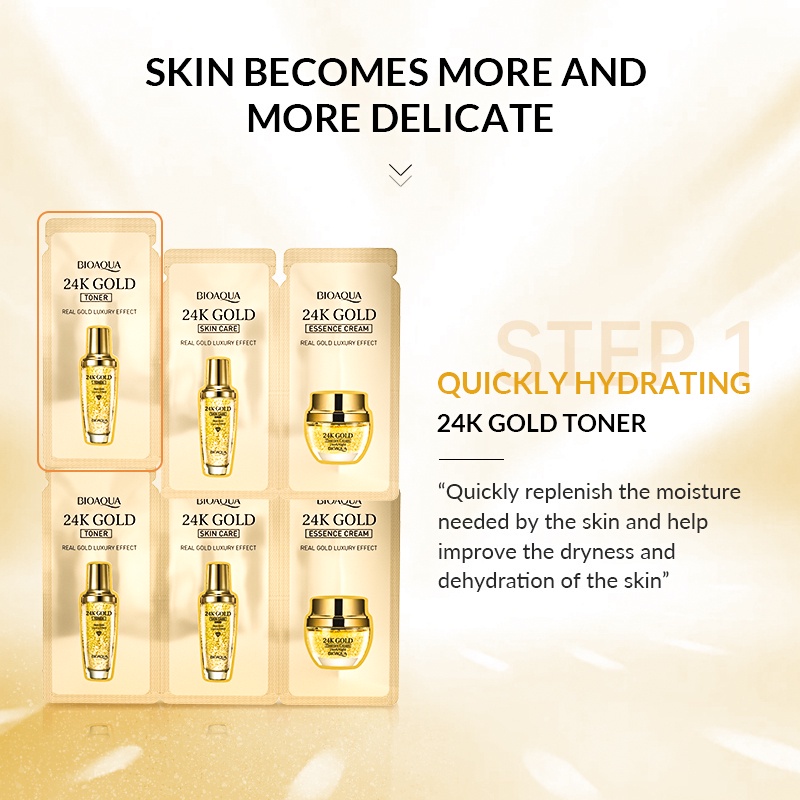 BIOAQUA 24K Gold Facial Trial Kit Contains Toner/Serum/Essence Cream (3g+3g+3g) ×10pcs