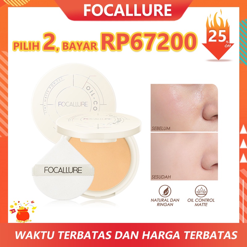 FOCALLURE Oil Control Bedak Padat Powder Matte Pressed Powder Natural Powder 12 Hours Long Lasting