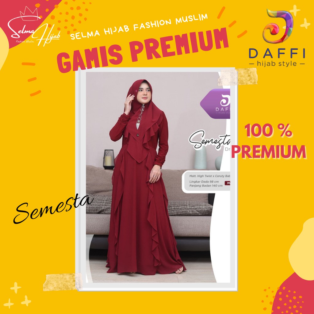 Daffi Dress Gamis Muslim Elegan Wanita Cewek Semesta Murah Bahan Hish Twiss Combine Ceruty Babdoll