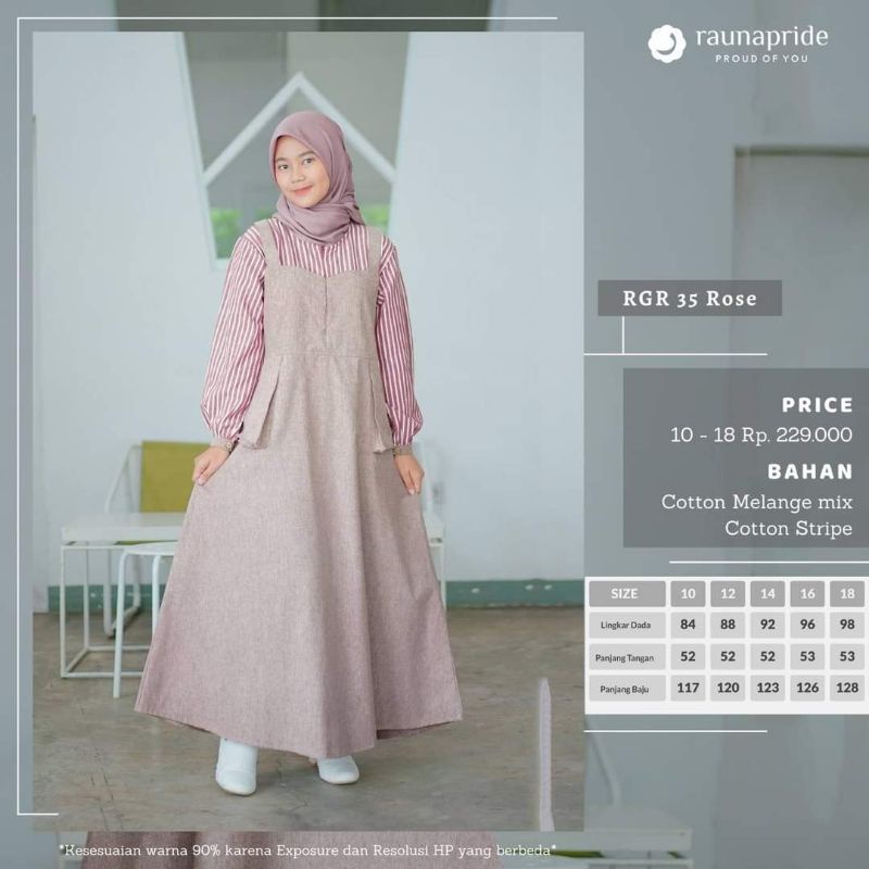 GAMIS KATUN DEWASA &amp; REMAJA | Gamis RAUNA RGD 35 GREY ROSE BROWN | GAMIS REMAJA RAUNA RGR 35 GREY ROSE BROWN