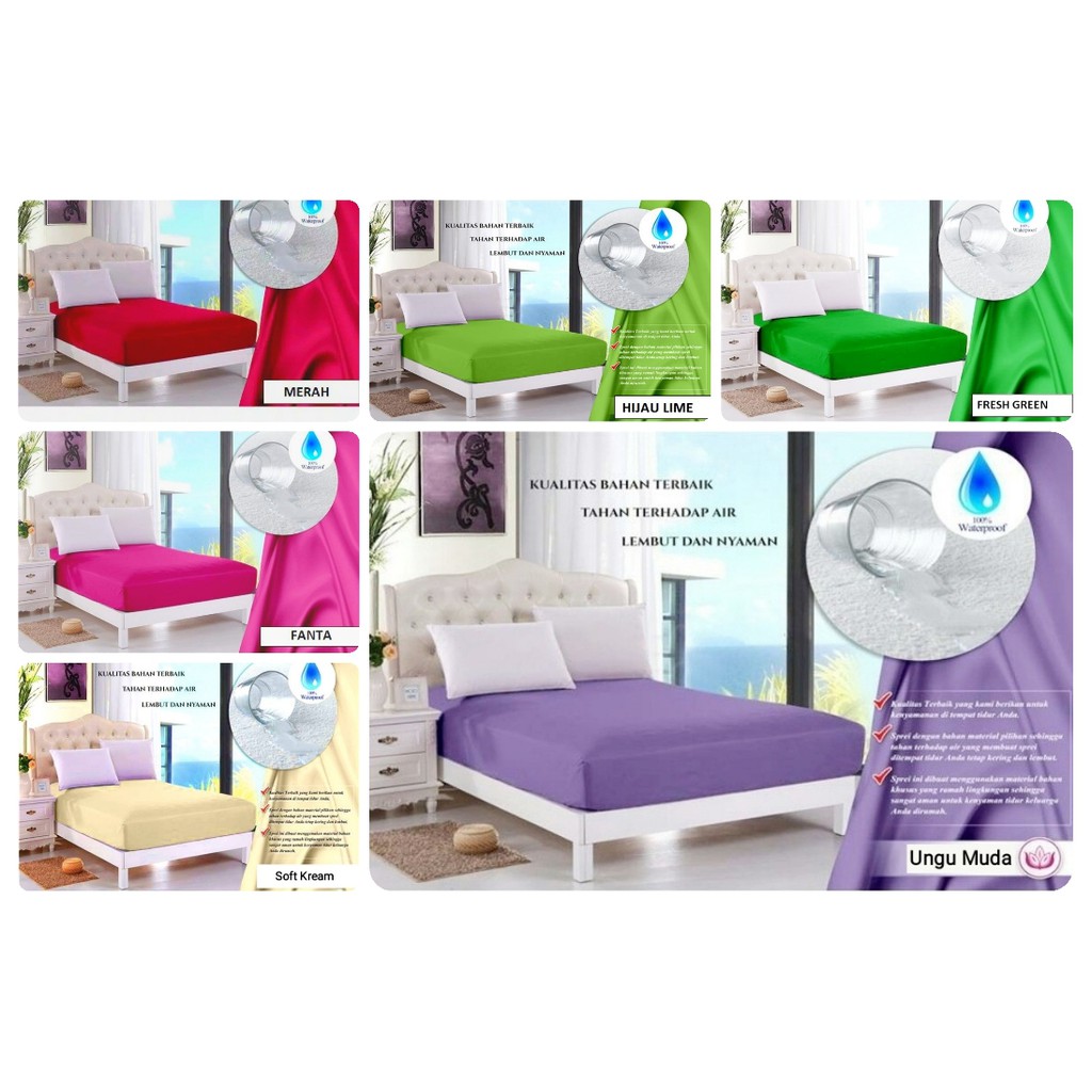 Theora Sprei Waterproof Anti Air Ompol Polos Aneka Warna + Sarban Sargul | Seprei Tahan Air Murah