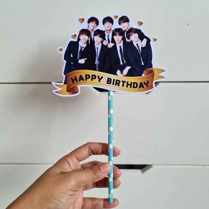 Cake Topper Happy Birthday BTS/ Hiasan Kue BTS