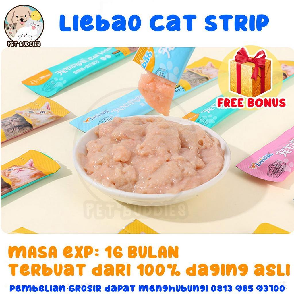 [BONUS] Liebao Pet Strip 15g Snack Makanan Basah Kucing Cemilan Creamy Treats Wet Cat Food