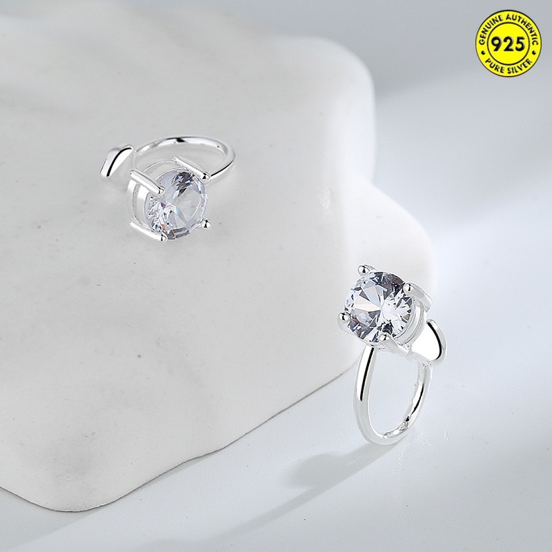 Anting Tusuk Sterling Silver 925 Simple Elegan Hias Berlian Imitasi Berkilau Untuk Wanita