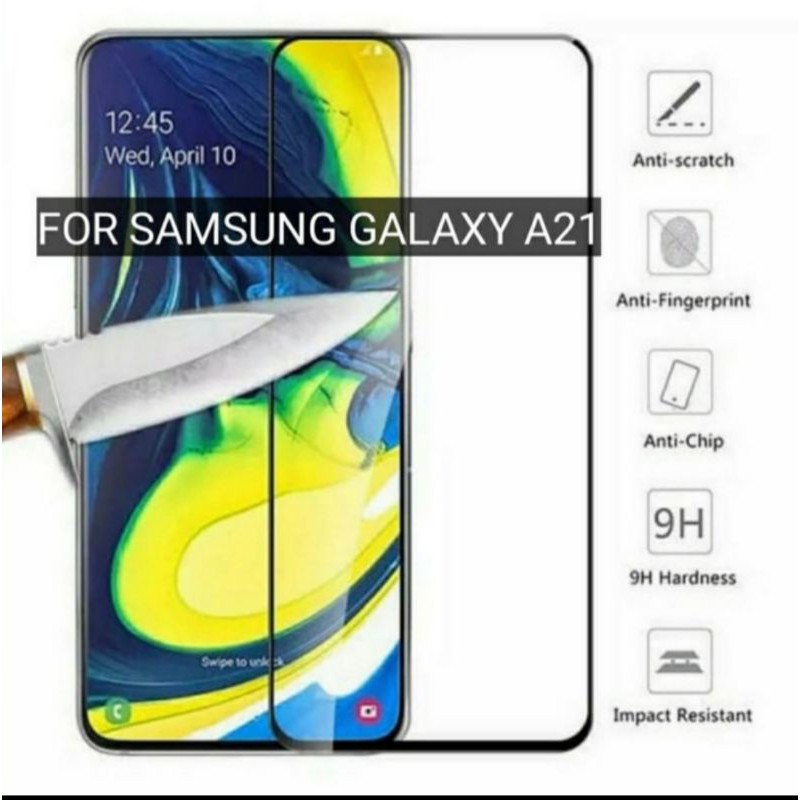 Tempered Glass Pelindung Layar HP Screen Guard Kaca Full Layar Samsung A21-Hitam