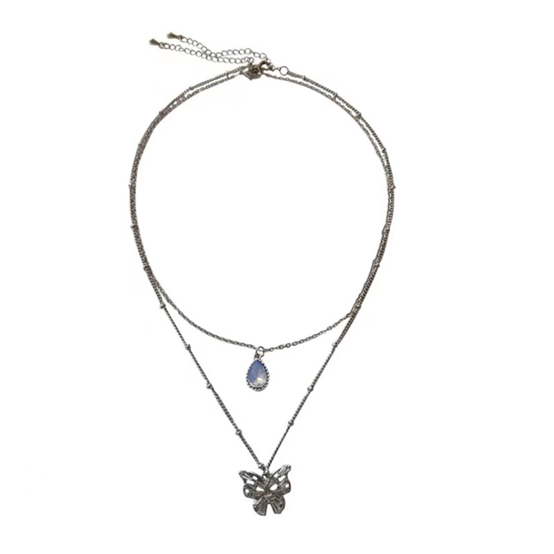 Kalung Rantai Klavikula Desain Double Butterfly Gaya Korea Untuk Aksesoris