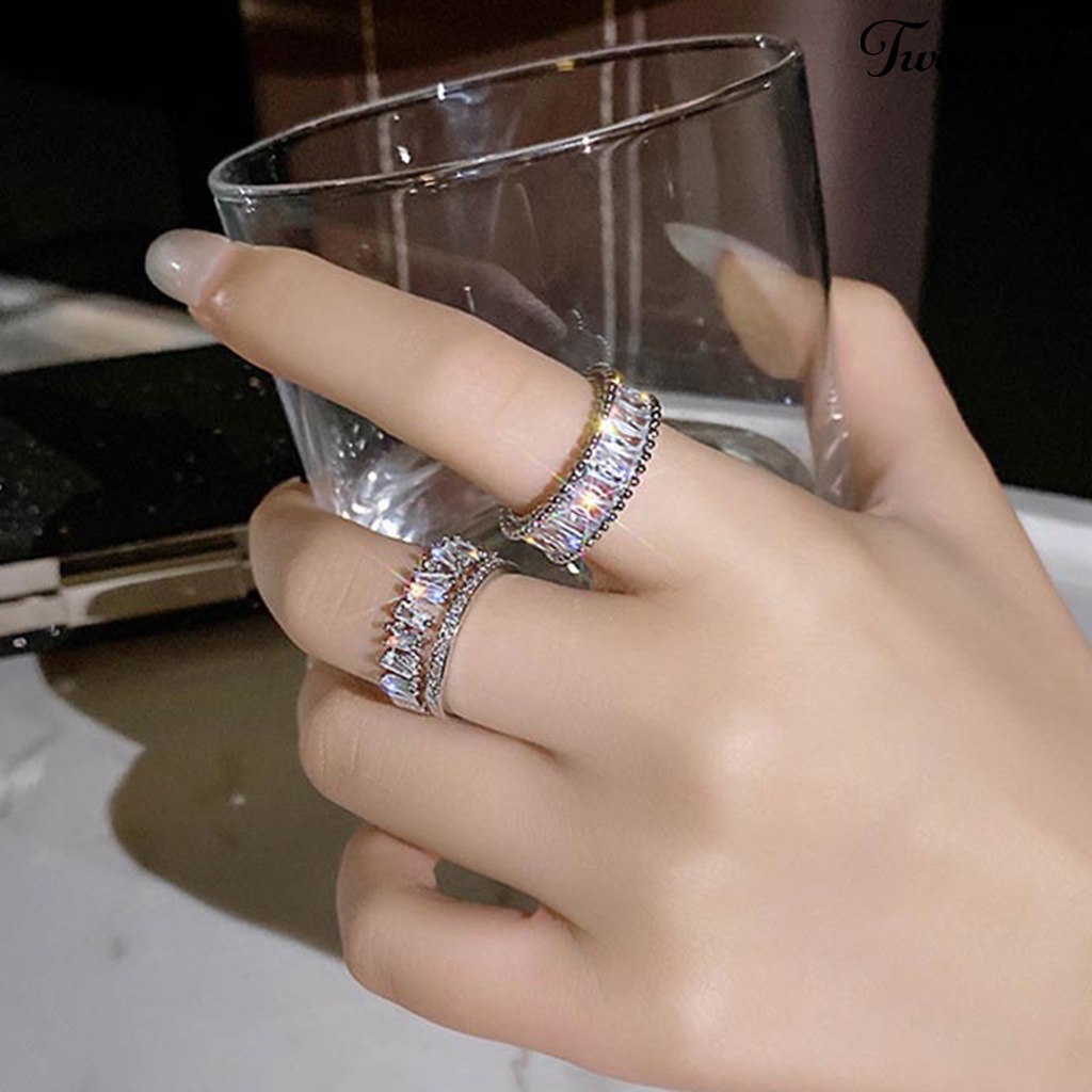 Cincin Berlian Imitasi Model Double Layer Adjustable Untuk Wanita