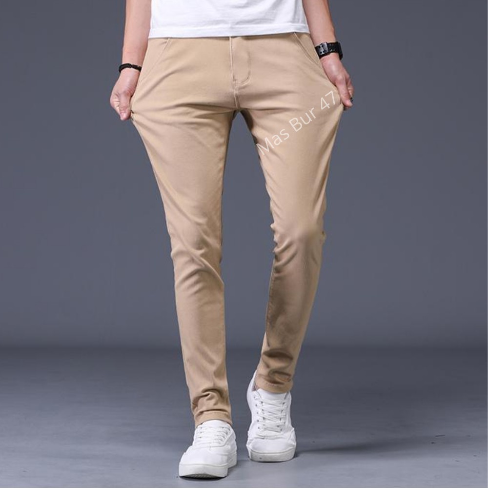 Celana Chino Pria Bahan Adem Nyaman Katun Strecth / Melar Cocok Buat Musim Dingin Gaya Cowo 2020